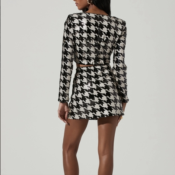 NEW ZARA Sequin Houndstooth Skirt & Top Sz.S NWT - Picture 2 of 9